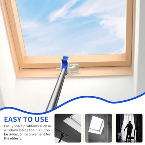 Fenstergriff Verlängerung mit Stockhaken für Dachfenster - Fensteröffner mit Dachhaken, 110cm Edelstahl Fensterstange, Stange mit Haken für Dachfenster Rollos und Window Blinds, für VELUX Dachfenster
