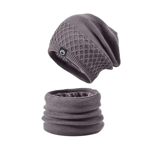 Hatt och halsduk 2 st set huva skidor över vindtät plysch huva luddig skidåkning vinter justerbar kvinnor män halsduk handskar hatt set för män, Kaffe, one size