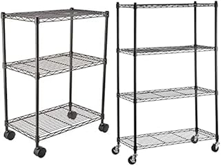 Amazon Basics 4-Shelf Shelving Unit on 3'' Casters, Black & 3-Shelf Shelving Unit on Wheels  Black