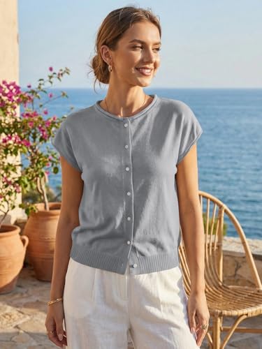 Image of UNCLECAT Womens Cap Sleeve Sweater Vest Summer Casual Button Down Lightweight Knit Sweater Cardigans