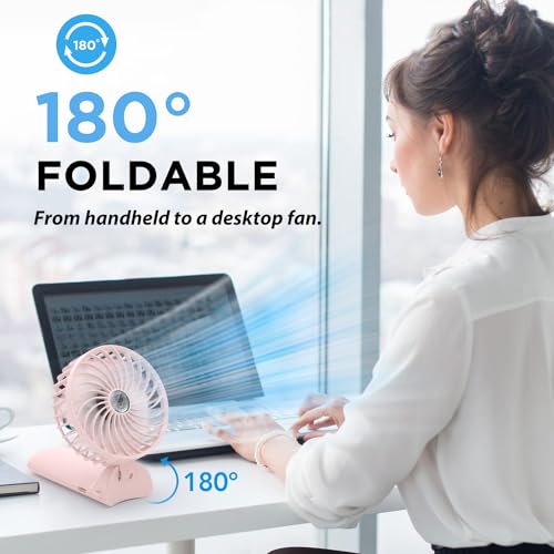 Lepwings Portable Mini Handheld Fan - Rechargeable Neck Hanging Fans with 16-Hour Cooling, Personal Handy Fan 4-Speeds Foldable Pocket Fan for Summer Outdoor Travel Home Office - Pink - Image 2
