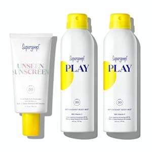 Supergoop! Unseen Sunscreen SPF 50 Invisible Sun Protection for Face (1.7 fl oz) + Play Antioxidant Body Mist SPF 50 (Pack of 2, 6 fl oz Each) – Broad Spectrum Body & Face Sunscreen