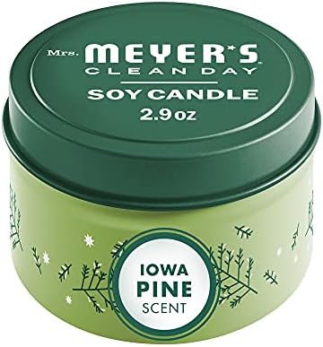 MRS. MEYER'S CLEAN DAY Soy Tin Candle, 12 Hour Burn Time, Made with Soy Wax and Essential Oils, Iowa Pine, 2.9 oz