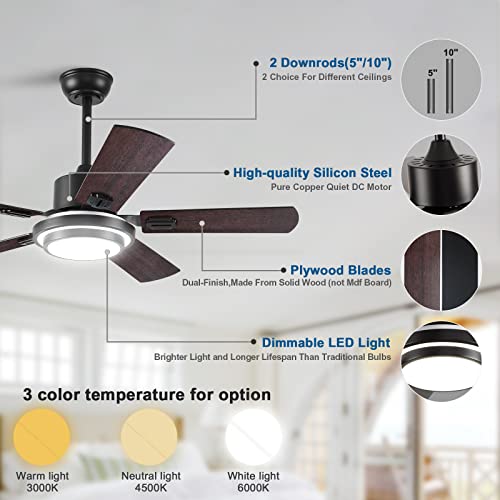 BOOMJOY 42”Modern Small Ceiling Fan with Light and Remote Control Wood Black Ceiling Fans for Ourdoor Indoor Farmhouse Garage Living Room Kids Bedroom Cool LED Bright Light Dual 5 Blades DC Motor - Image 4