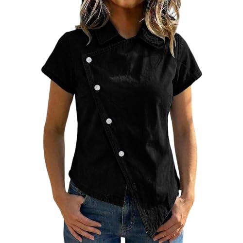 UHBYGV Womens Button Down Shirts Irregular Hem Casual Short Sleeve T-Shirt Collared Summer Clothes Fashion Blouses