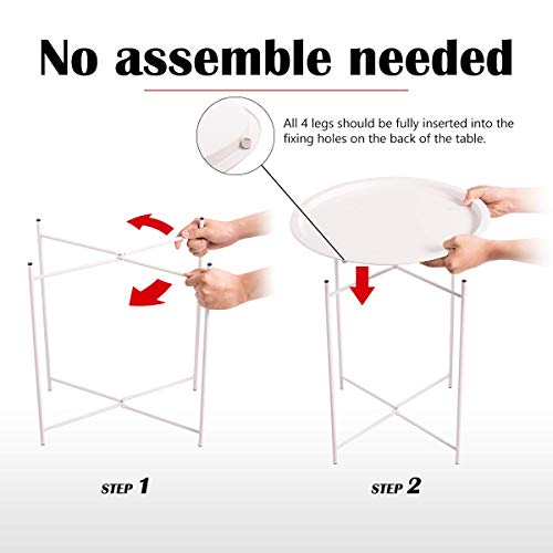 Hollyhome Folding Tray Metal Side Table, Sofa Table Small Round End Tables, Anti-Rust And Waterproof Outdoor Or Indoor Snack Table, Accent Coffee Table,（H） 20.28" X（D） 18.11", Frosted White #TOP5