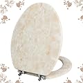 Elongated Toilet Seat Natural Wood Toilet Seat with Zinc Alloy Hinges, Easy to Install also Easy to Clean, Anti-pinch Marble Toilet Seat by Angol Shiold (Elongated, Beige Pink)