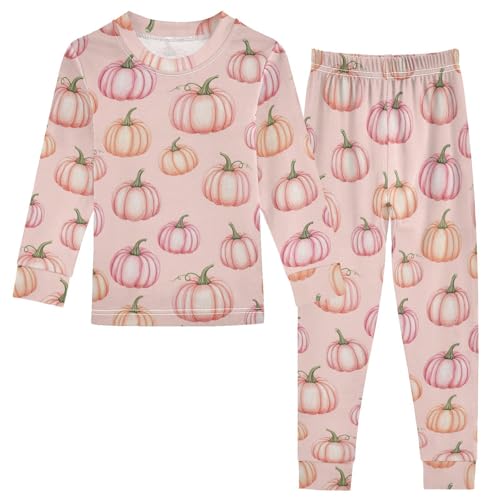 Pajama Sets Long Sleeve Pumpkin Pink Background Soft Comfy Sleepwear 2 Piece PJS 3-8T