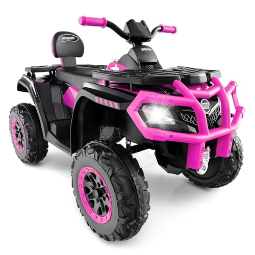 OLAKIDS 24V 2-Seater 4WD Ride-On ATV, Bluetooth, Pink