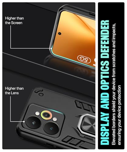 Image of WOW IMAGINE Shock Proof Back Case Mobile Cover for Realme 15 5G | Back Cover Case (Tough Armor | Hybrid PC + TPU | Ring Holder & in-Built Kickstand | Black)