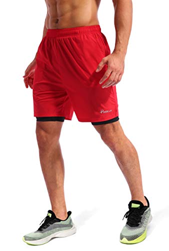 Image of Pudolla Men's 2 in 1 Running Shorts 5 inch Quick Dry Gym Athletic Workout Shorts for Men with Phone Pockets