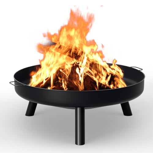 Lospitch Feuerschale Ø82.5cm, Garten Terrasse Balkon Große Feuerstelle mit 3 Abnehmbaren Beinen und Griffen, Gartenfeuer
