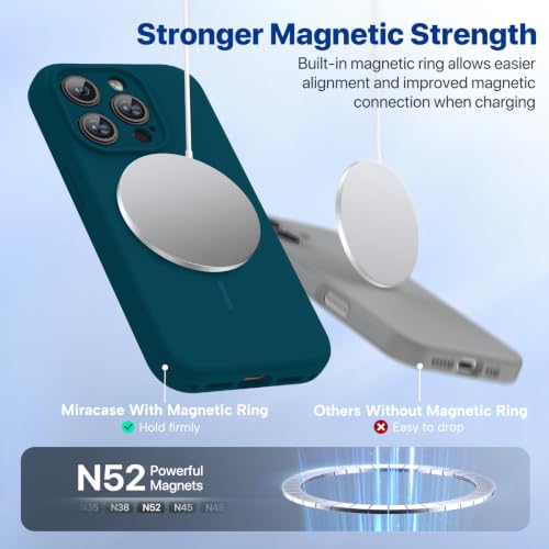 Image of miracase Magnetic for iPhone 15 Pro Case, [Soft Anti-Scratch Microfiber Lining], Compatible with MagSafe, Liquid Silicone Shockproof Drop Protection Phone Case for 15 Pro, Teal