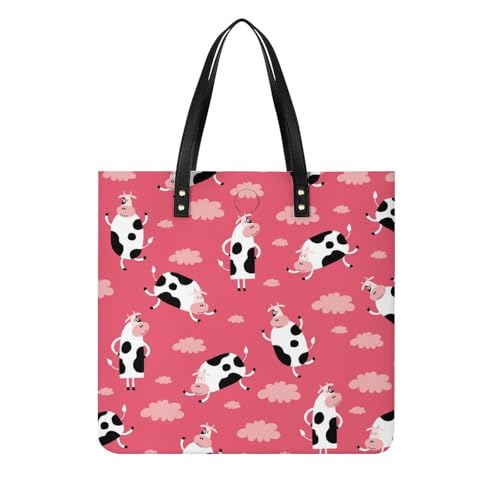Sac à main vaches et nuages imprimé poétique et doux sac cabas en toile