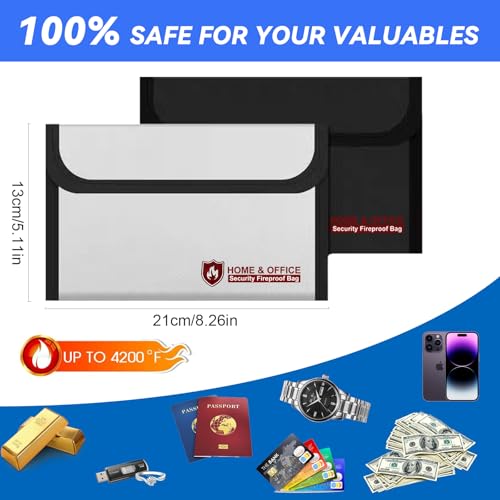 Miniatura 2 de 2 Bolsas Ignífugas Para Documentos, 20.5 X 12,5 Cm, Impermeable E Ignífuga, Para Documentos, Dinero, Pasaporte, Archivos Bancarios Y Dinero En Efectivo
