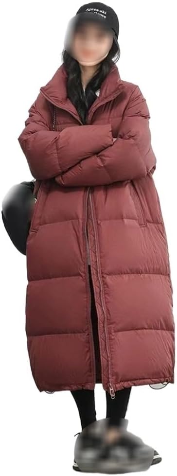 Women's Mid Length Down Jacket Standing Collar Loose And Fashionable Red Warm Jacket