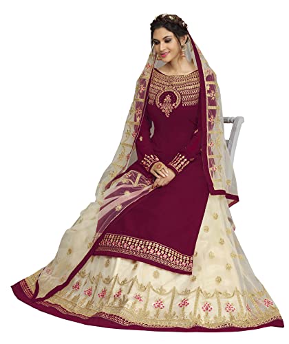 TRENDMALLS Women's Georgette Embroidery Kurta Lehenga Suit Set Stitched (USTM.G79-Maroon-M)