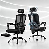 Submi Office Chair, Ergonomic Office Chairs for Adults, Desk Chair, Computer Chair with Lumbar Support & Adjustable Headrest and Footrest, Mesh Home Office Task Chairs, Comfy, Study, All Black