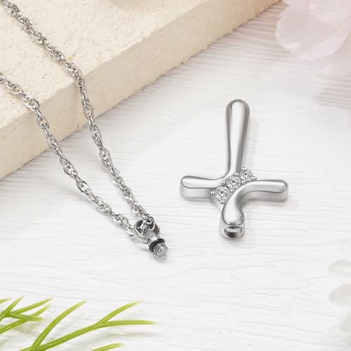 Dletay Cross Cremation Jewelry Crystal Urn Necklace for Men Women Stainless Steel Memorial Ashes Necklace Ash Urn Pendant3