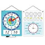 RGYBAO Orologio educativo per insegnare il tempo, cancellabile, su entrambi i lati, per scuola materna e aula