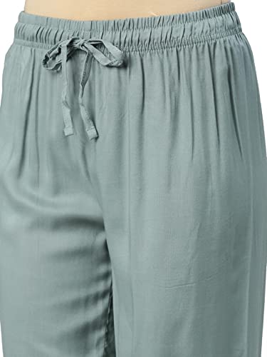 Image of GO COLORS Women Solid Mid Rise Relaxed Fit Viscose Casual Pants