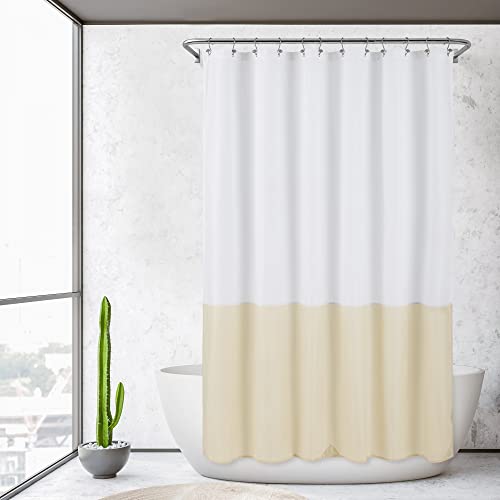 Image of ALYVIA SPRING Waterproof Fabric Shower Curtain Liner - Soft & Light-Weight Cloth Shower Liner, 3 Bottom Magnets, Hotel Quality & Machine Washable - Standard Size 72x72, White and Cream