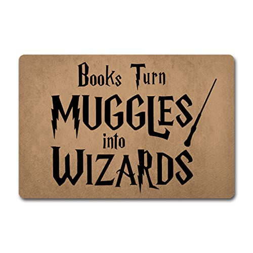 Funny Welcome Indoor Door Mats for Front DoorBooks Turn Muggles Into Wizards Personalized Monogram Kitchen Rugs and Mats with Anti-Slip Rubber Back Novelty House Warming Gift Mat(23.7 X 15.9 in)