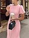 ZESICA Women's Summer Short Sleeve Bodycon Midi Dress 2026 Spring Elegant Formal Wedding Guest Cocktail Party Dresses Pink Small