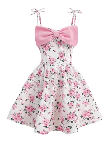 Floerns Girl's Floral Tie Shoulder Short Dress Bow Sleeveless A Line Flowy Cami Dresses