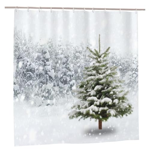 Yomane Christmas Snow Tree Shower Curtains, Natural Winter Forest Snowflake Snowfall Bathroom Decor with 12 Hooks, Xmas Durable Waterproof Shower Curtains 72x72 inch