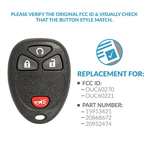 Keyless2Go Replacement For Keyless Entry Car Key Vehicles That Use 4 Button 15913421 Ouc60270, Self-Programming #TOP3
