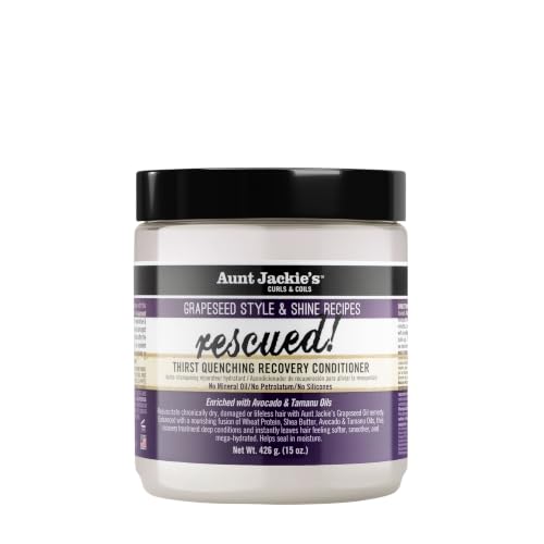 Aunt Jackie's Grapeseed Style and Shine Recipes Rescued Thirst Quenching Hair Recovery Conditioner Repair Treatment, Seals in Moisture, 15 oz