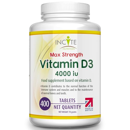 Vitamin D3 4000 IU - 400 High Strength Vitamin D Tablets (1+ Year Supply) - Vegetarian - Immune System Booster - Gluten Free - Vitamin D Supplements - Made in The UK