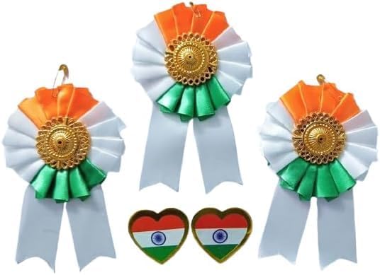 Indian Flag Design Badge for Republic Day & Independence Day, Indian Flag Lapel Pin Brooch wear on Shirt, T-shirt, Saree and Coat, Set of 5 (3 Cotton Brooch And 2 Papar Brooch), Small, Cloth