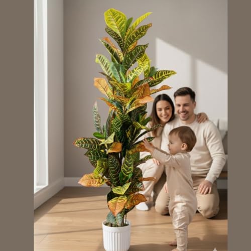 Image of Kayra Decor 4 Feet Artificial Croton Plant with Pot | Big Artificial Plants for Home Decor