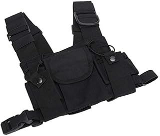 Walkie-Talkie Chest Pack, Black Nylon Double Chest Harness Front Pack Pouch for Two Way Radios