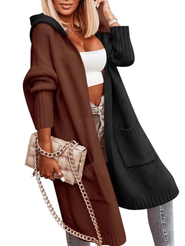 Image of Aoysky Womens Long Cardigans Cable Knitted Open Front Oversized Hooded Outerwear Sweater Coat
