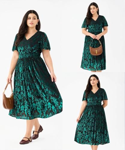 Image of TIYOMI Plus Size Velvet Dress for Women Formal Cocktail Satin Dresses for Wedding Guest XL-5XL (14W-28W)