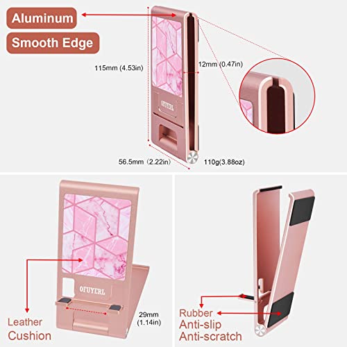 Ofuyerl Fully Foldable Cell Phone Stand,Folds Flat Adjustable Portable Mobile Phone Holder For Desk,Travel Desktop Marble Cellphone Stand,Compatible With Iphone,Galaxy,All Smartphone (Rose Gold,Pink) #TOP5