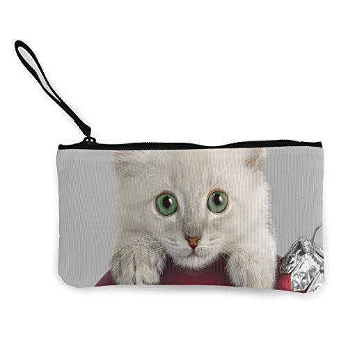 Preisvergleich Produktbild Architd Münzbörse Make-up-Tasche mit Reißverschluss, Handgelenk, Reise-Kosmetiktasche für Frauen, Mädchen, Katze, Weihnachtsdekoration, Neugierde