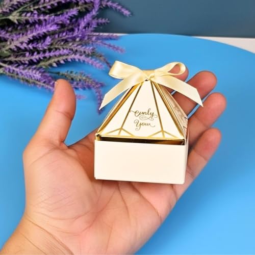 Image of SATYAM KRAFT 80 Pcs Small Diamond Shape Paper Folding Gift Boxes with Ribbon | Premium Return Gift for Wedding, Birthday, Engagement, Baby Shower, Chocolate & Dry Fruit Packaging