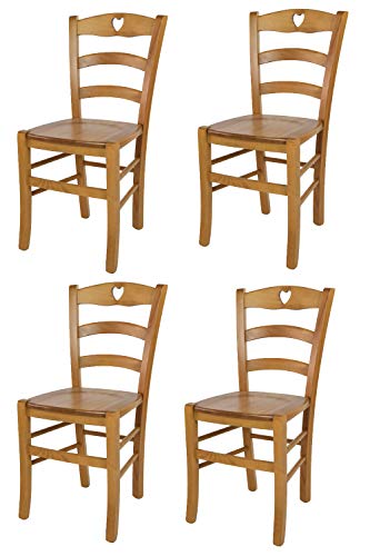 t m c s Tommychairs - Set 4 chaises Cuore pour Cuisine, Bar et Salle à Manger, Robuste Structure en Bois de hêtre peindré en Couleur chêne et Assise en Bois