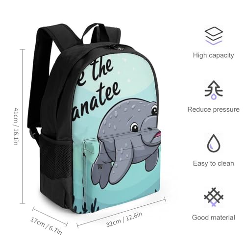 Save Manatee Art Daypack Polyester Anti-Theft Multipurpose Bookbag Big Capacity Gym Outdoor Hiking Backpack With Adjustable Shoulder Straps2