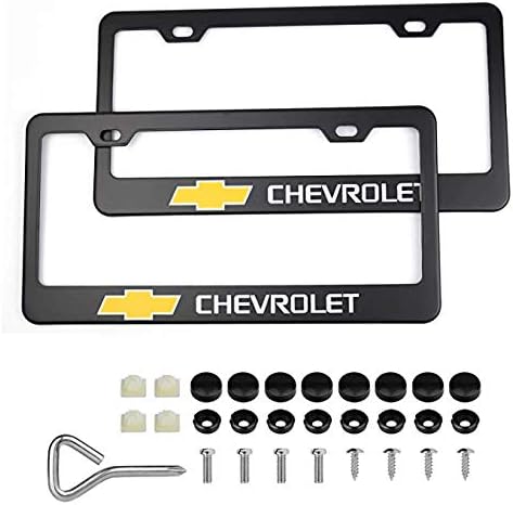2Pcs Newest Matte Aluminum Alloy Logo License Plate Frame for Chevrolet, with Screw Caps Cover Set, Applicable to US Standard car License Frame