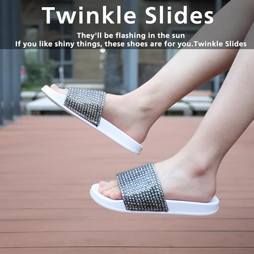 Image of Fur Story Womens Slides House Slippers Rhinestone Glitter Slides Cute bling Flat for Women Platform Sandals Cozy Bedroom Slippers Shower Shoes