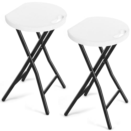 TAVR Furniture Portable Folding Chair with Handle, Heavy Duty Round Fold Stool Chair with 500lbs Capacity for Adults, 18 Inch Foldable Stool for Dorm, Kitchen, Vanity, Church and Outdoor use