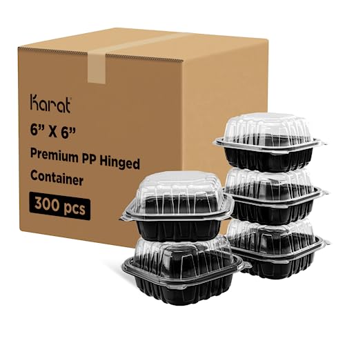 Karat Premium PP Hinged Container [300 ct], Take Out Food Containers - Case (6"x6", 1 compartment)