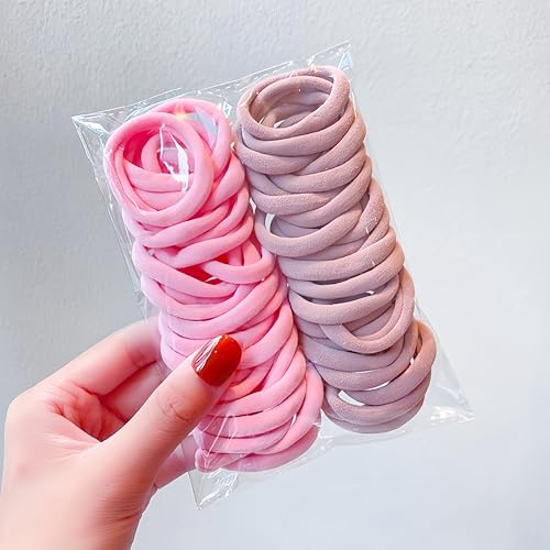 50PCS Hair Ties,Cotton Seamless Ponytail Holders,No Damage Elastics Hair Bands for Thick Heavy &Curly