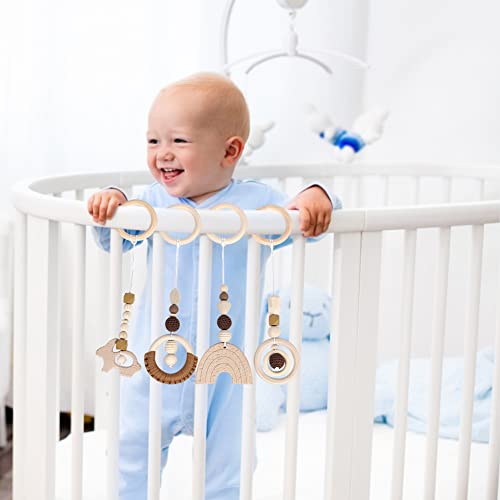 Mersuii 4Pcs Wooden Baby Gym Baby Hanging Toys Wooden Circle Activity Gym Hanging Bar Interactive Toys Baby Gift Children Room Decoration Pendant #TOP1