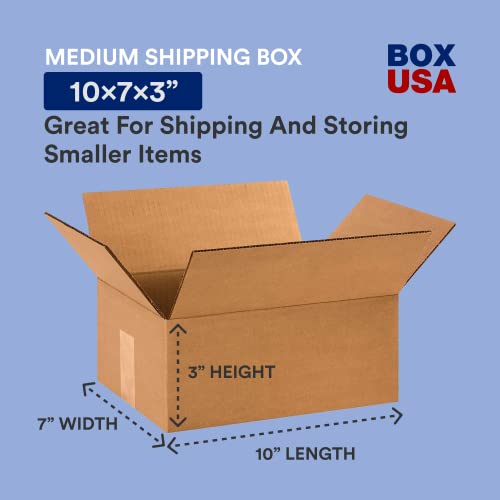 Image of BOX USA 10 x 7 x 3 Corrugated Cardboard Boxes, Flat 10'L x 7'W x 3'H, Pack of 25 | Shipping, Packaging, Moving, Storage Box for Home or Business, Strong Wholesale Bulk Boxes